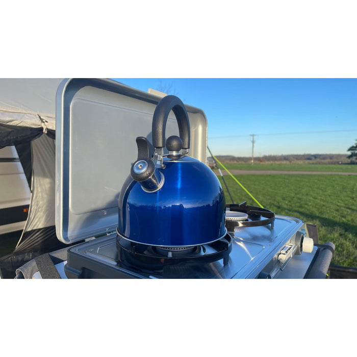 Olpro 2 Litre Stainless Steel Whistling Kettle Blue Olpro - UK Camping And Leisure