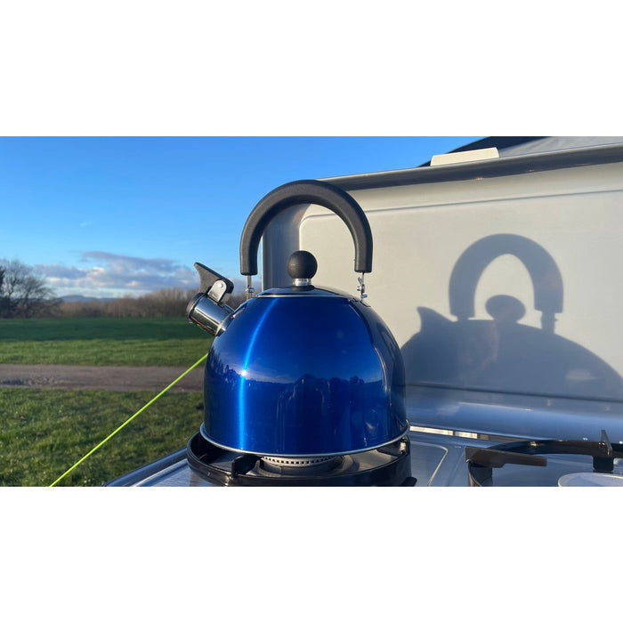 Olpro 2 Litre Stainless Steel Whistling Kettle Blue Olpro - UK Camping And Leisure