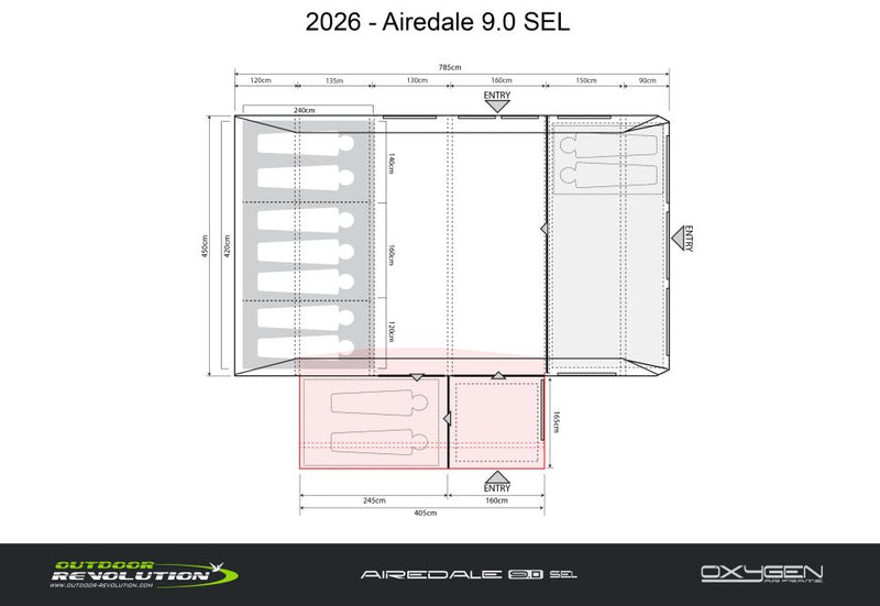 Outdoor Revolution Airedale 9.0SEL Air Tent 9 Berth Family Tent Inc Footprint & Side Annexe Inner Tent