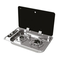 CAN Hoodiny Hob Unit 530 x 340mm (Glass Lid / 2 Burners / Piezo)