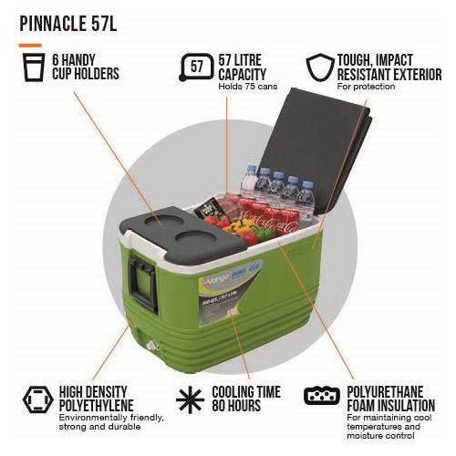 Vango Pinnacle 60 QT 57L Green Picnic Camping Food Drink Cool Box Cooler