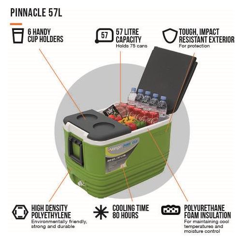 Vango Pinnacle 60 QT 57L Green Picnic Camping Food Drink Cool Box Cooler Vango - UK Camping And Leisure