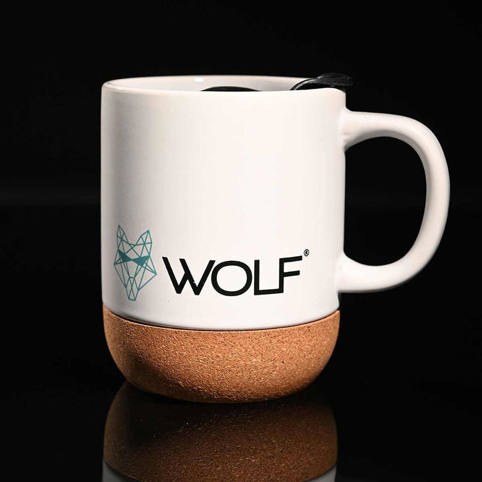 Wolf Outdoors Ceramic Mug with Lid and Cork Base White Wolf Outdoors - UK Camping And Leisure