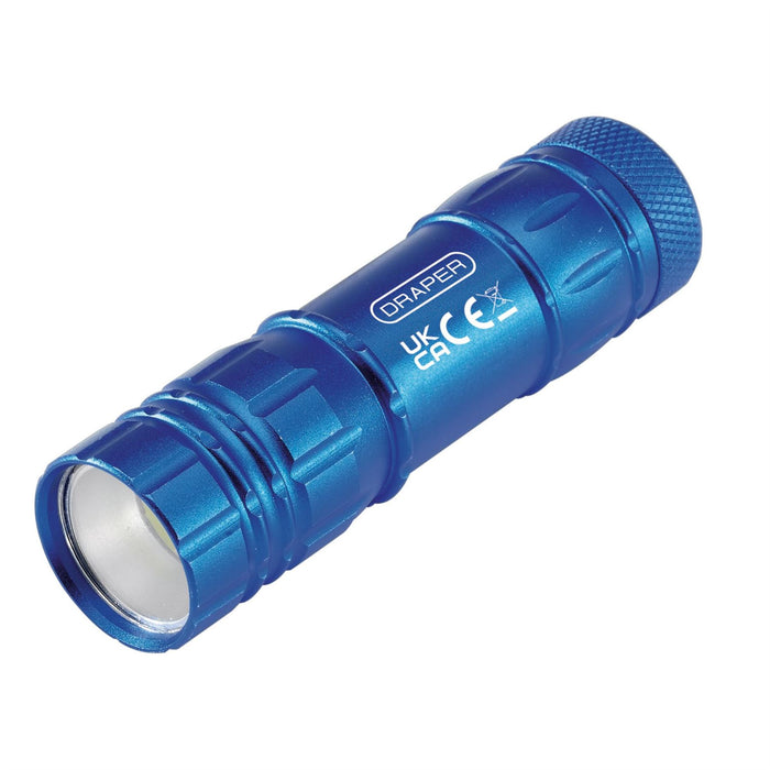 Draper COB LED Aluminium Hand Torch, 3W, 85 Lumens, 3 x AAA Batteries Supplied Draper - UK Camping And Leisure