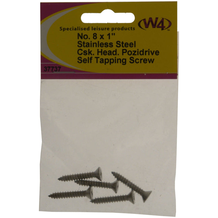 MDS1203 W4 No 8 x 1 Stainless Steel Self Tapping Counter Sunk Screw 5 pack 37737 W4 - UK Camping And Leisure