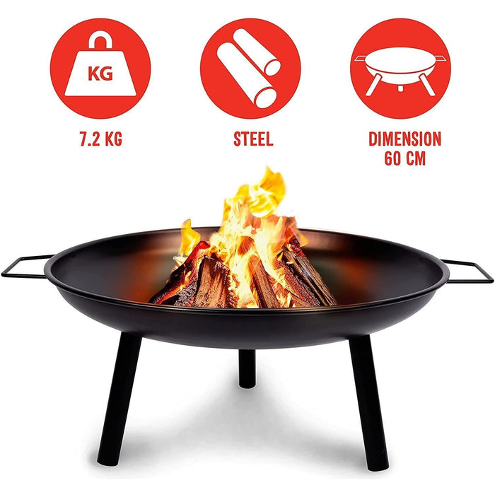 24" Round Fire Pit Folding Patio Garden Bowl Outdoor Camping Heater Log Burner - UK Camping And Leisure