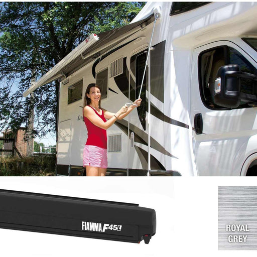 Fiamma Deep Black F45L 450 Awning with Royal Grey Fabric (06533 01R) Fiamma - UK Camping And Leisure