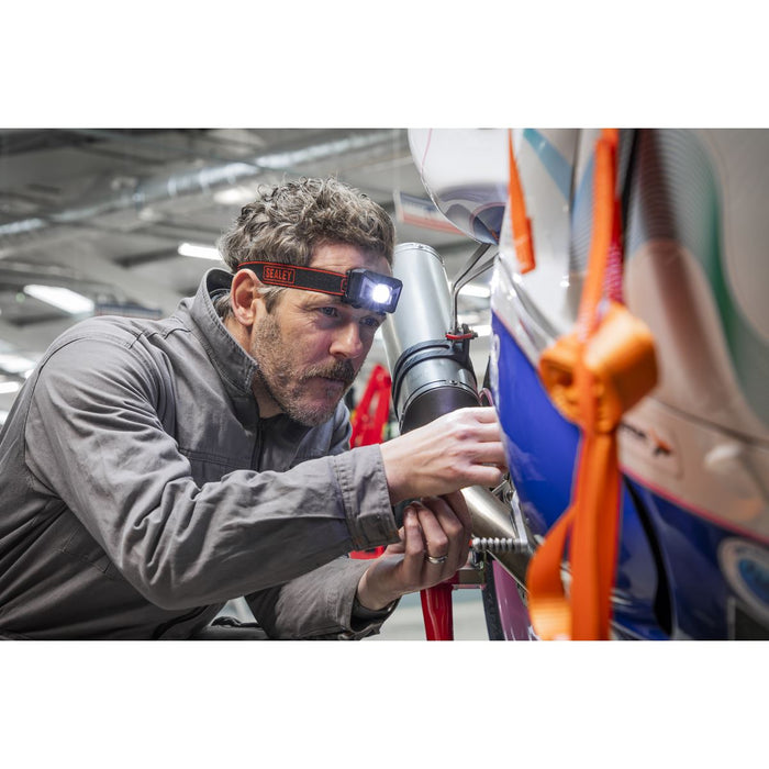 Sealey 3W CREE XPE LED Rechargeable Head Torch Light Auto Sensor 120 Lumens Sealey - UK Camping And Leisure