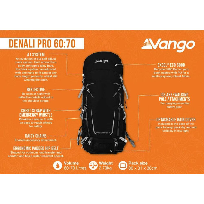 Vango Denali Pro Black Rucksack Backpack Vango - UK Camping And Leisure