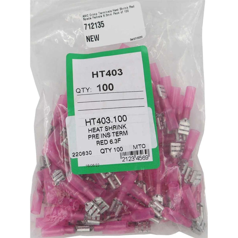 AMC Red Heat Shrink Female Spade Terminal (6.3mm x 0.8mm / 100 Pack) AMC - UK Camping And Leisure
