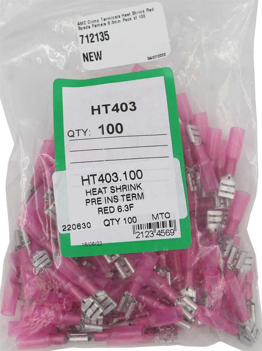 AMC Red Heat Shrink Female Spade Terminal (6.3mm x 0.8mm / 100 Pack) AMC - UK Camping And Leisure