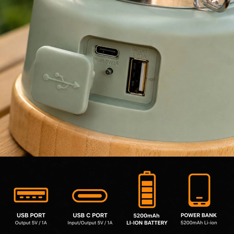 Olpro Retro Dimmable Lantern - Sage Green, 5200mAh Rechargeable Battery