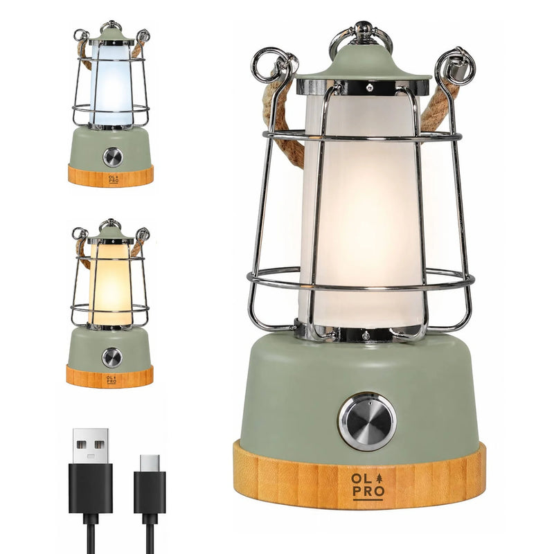 Olpro Retro Dimmable Lantern - Sage Green, 5200mAh Rechargeable Battery