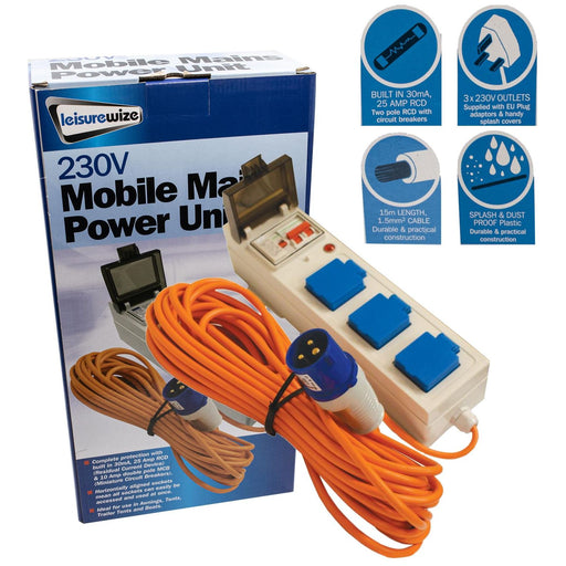 3 Way Mobile Mains Power Unit UK Camping And Leisure