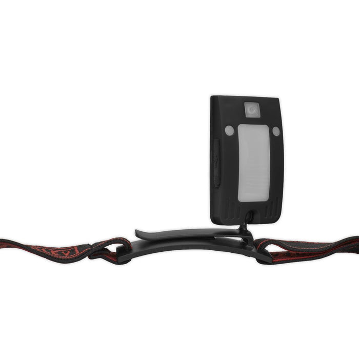 2W COB LED Rechargeable Head Torch Auto Sensor Cycling Front Rear Light Black Sealey - UK Camping And Leisure