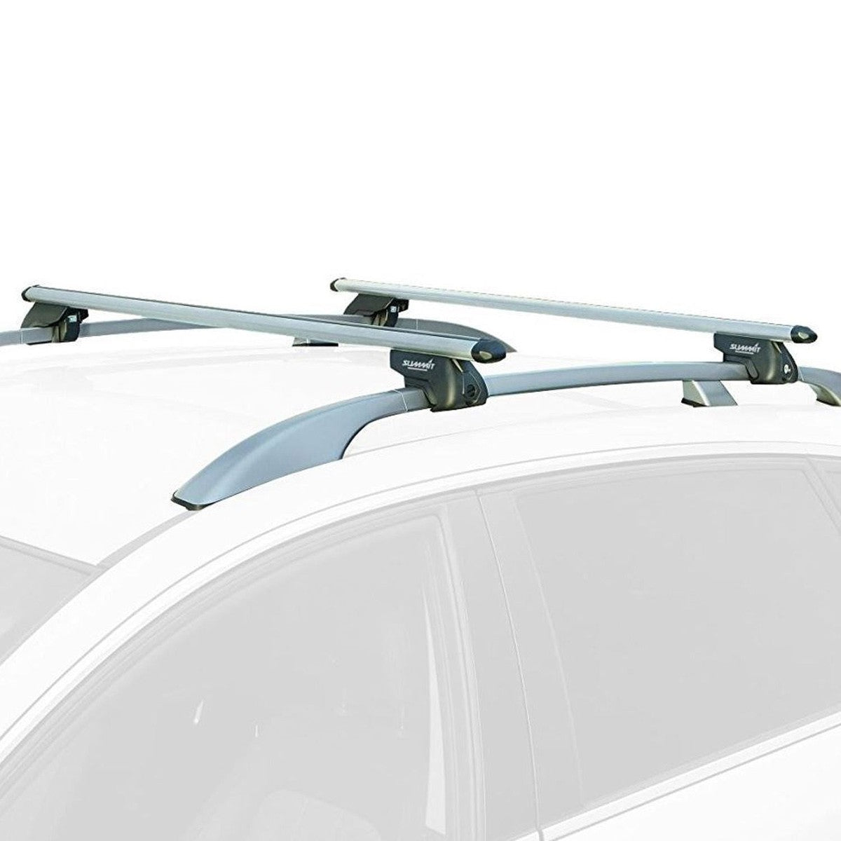 Summit SUP-915 Premium Railing Roof Bar for Cars with Raised Running Rails, Aluminium, Set of 2, Silver Summit - UK Camping And Leisure