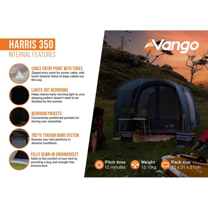 Vango Harris 350 Tent 3 Man Family Weekend Poled Porch Tunnel Tent