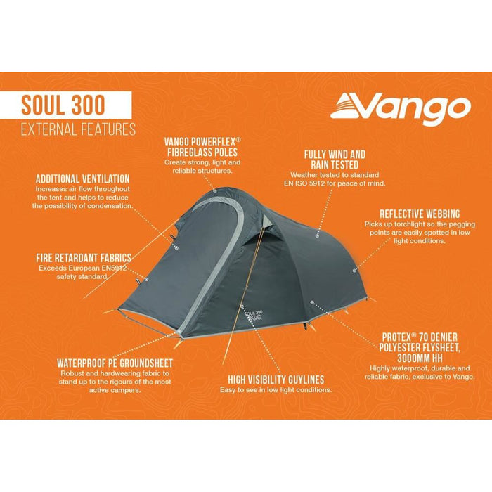 Vango Soul 300 Deep Blue 3 Person Tent Vango - UK Camping And Leisure
