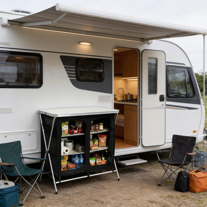 Leisurewize Portable Camping Table & Storage Cupboard Foldable Aluminium Frame - View 4