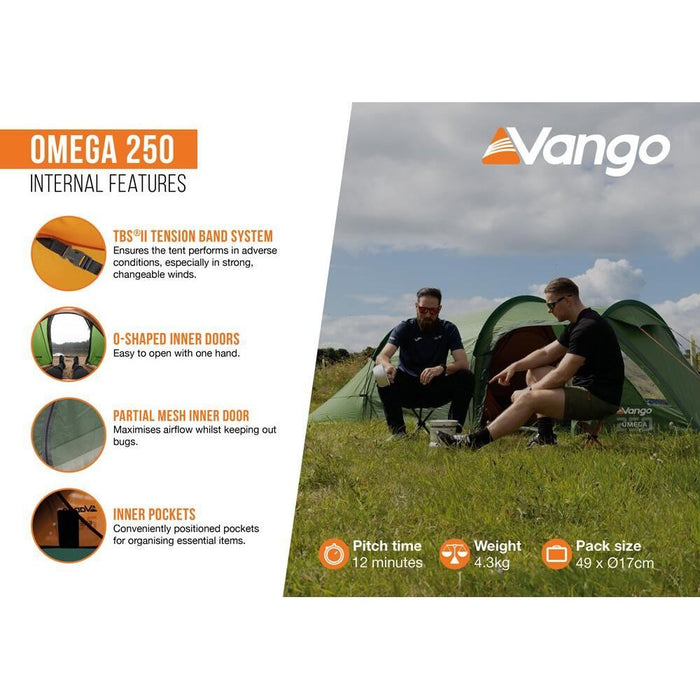 Vango Omega 250 Forest Green 2 Person Tent Vango - UK Camping And Leisure