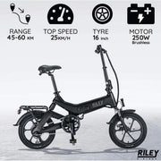 Riley RB1 Foldable E-bike - Black 45-50km Range 250w Motor UK Camping And Leisure - UK Camping And Leisure