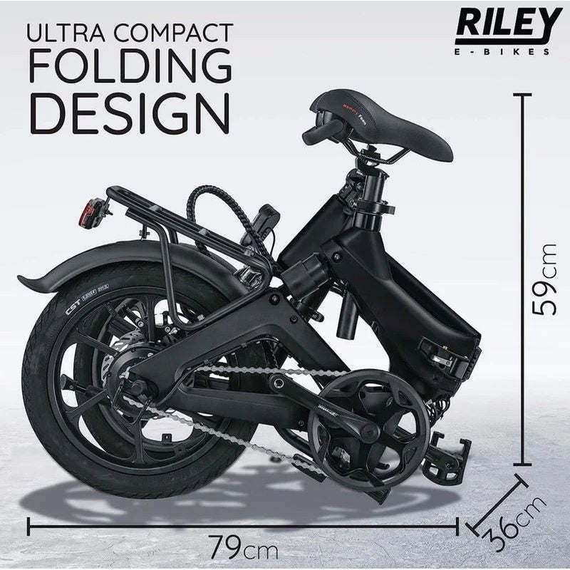 Riley RB1 Foldable E-bike - Black 45-50km Range 250w Motor UK Camping And Leisure - UK Camping And Leisure
