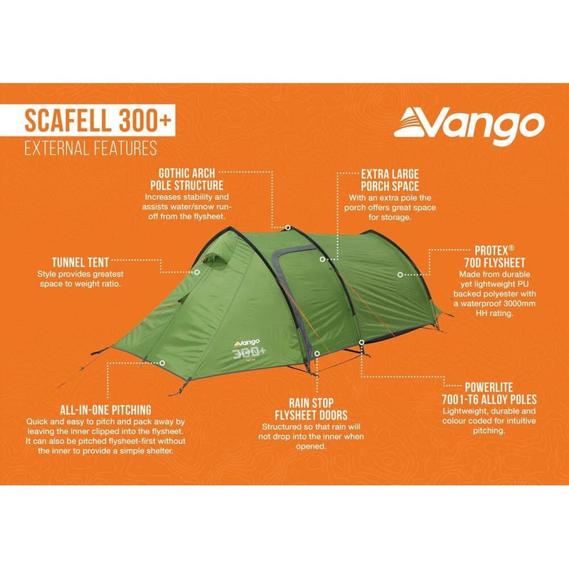 Vango Scafell 300 Plus Pamir Green 3 Person Tent Vango - UK Camping And Leisure