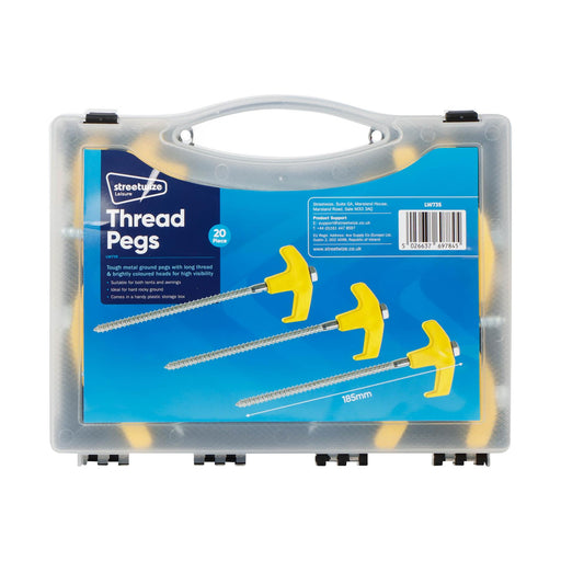 Leisurewize 20Pc Screw in Threaded HD Ground Pegs Set 7.4x185mm Leisurewize - UK Camping And Leisure