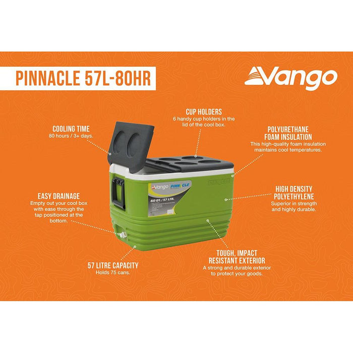 Vango Pinnacle 60 QT 57L Green Picnic Camping Food Drink Cool Box Cooler Vango - UK Camping And Leisure