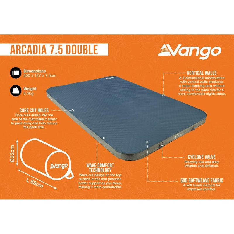 Vango Arcadia 7.5 Double Self inflating Sleep Mat Double Deep Blue Vango - UK Camping And Leisure