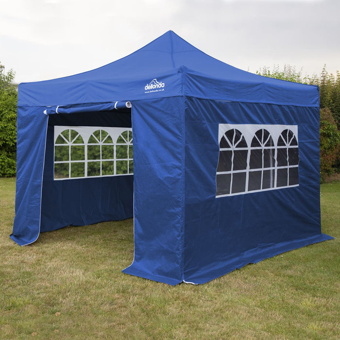 Dellonda 3x3m Pop-Up Gazebo & Side Walls Water Resistant Fabric - Blue Dellonda - UK Camping And Leisure