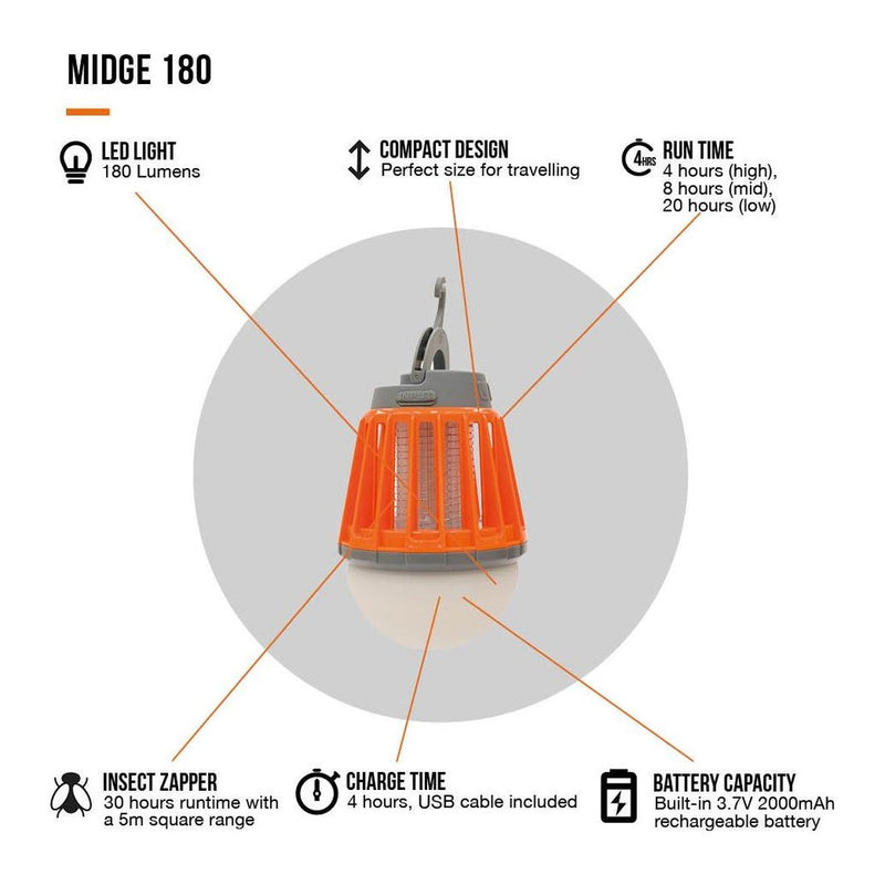 Vango Midge 180 Insect Control Rechargeable Camp Light Vango - UK Camping And Leisure