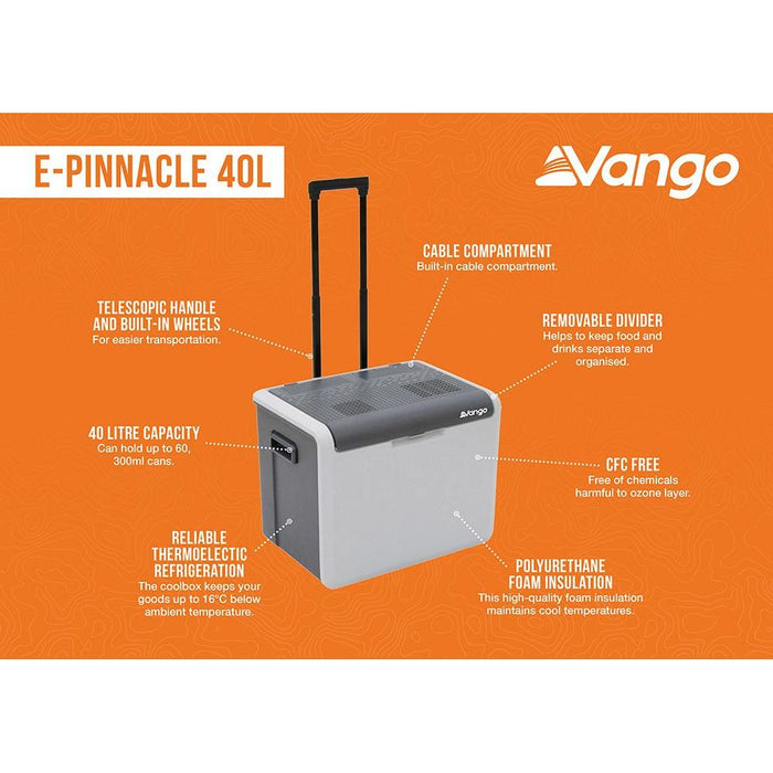 Vango E-Pinnacle 240v AC or 12v DC Electric Wheeled Coolbox Cooler 40L