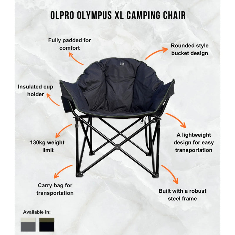 Olpro Olympus XL Camping Chair Black & Green 130kg Capacity