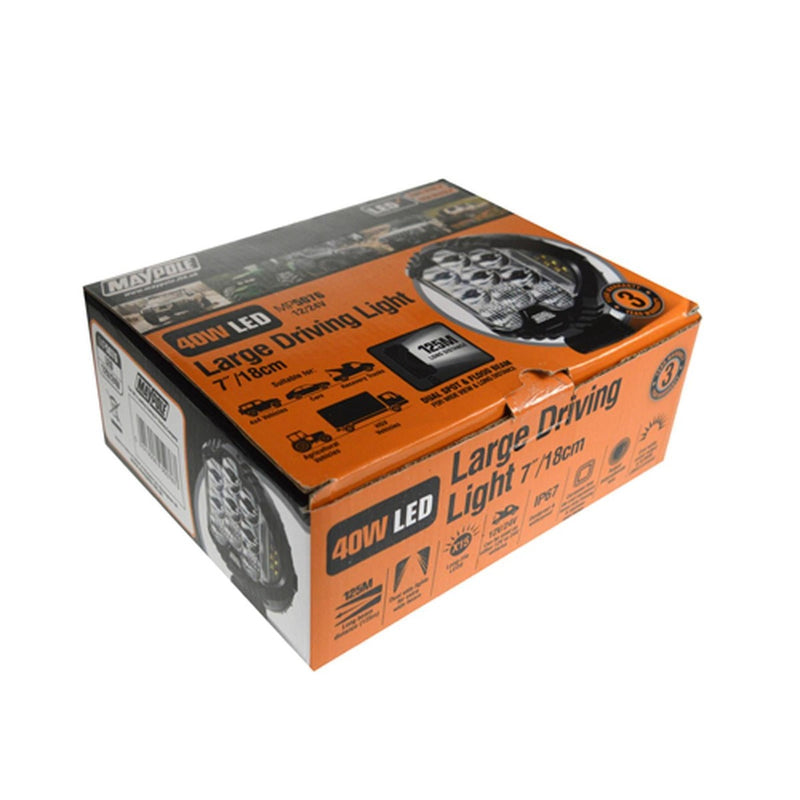 Maypole 7" Inch Spot & Flood Round 12 24 V Volt LED Light Dip Side 125M Beam 40W E - View 4