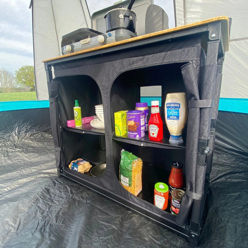 Olpro Deluxe Camp Kitchen with Double Cupboard - 100cm x 106.5cm