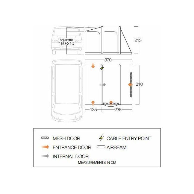 Vango Kela Pro Air Low Drive Away Awning  (180 - 210cm) Campervan Vango - UK Camping And Leisure