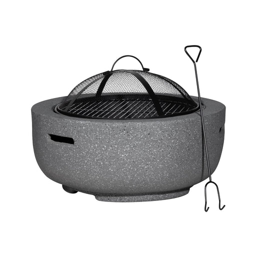 Dellonda Round MgO Fire Pit with BBQ Grill Ø60cm Safety Mesh Screen - Dark Grey Dellonda - UK Camping And Leisure