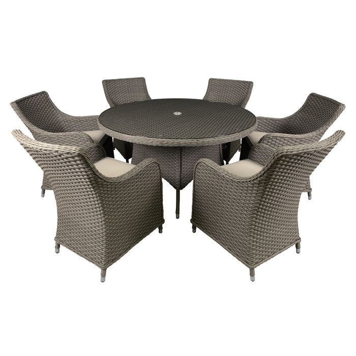 Dellonda Chester Rattan Wicker Outdoor Dining Set Tempered Glass Tabletop 7pc Dellonda - UK Camping And Leisure