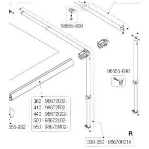 Fiamma Caravanstore Rh Leg / Rafter Assembly 360-550 98670H01A Fiamma - UK Camping And Leisure