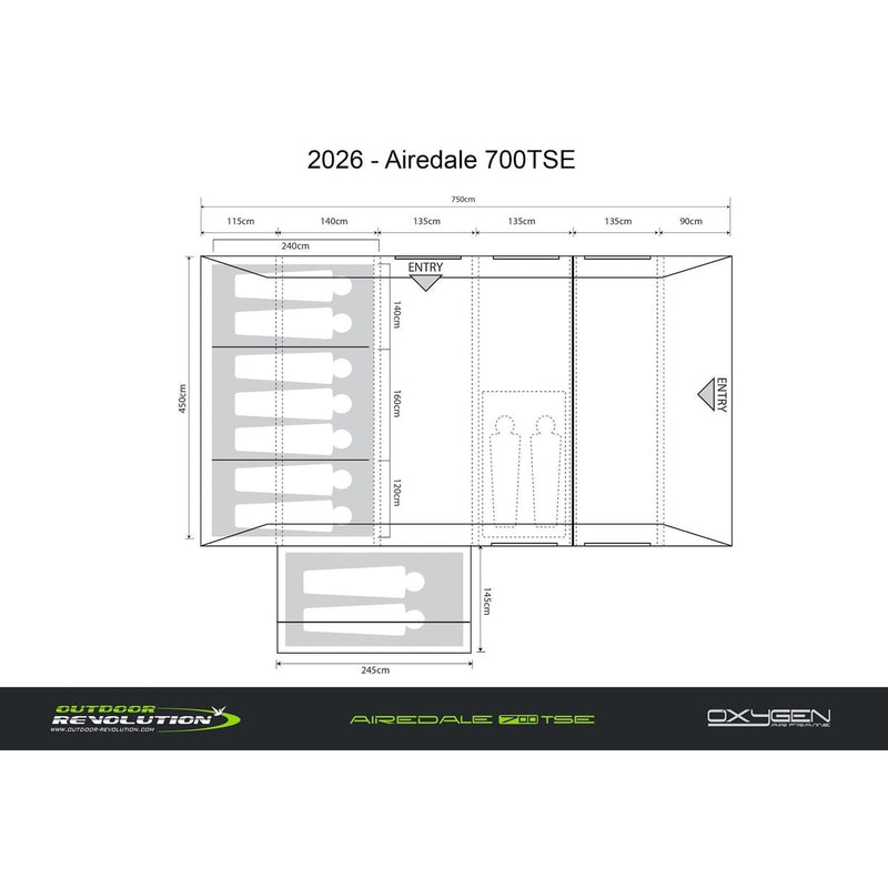 Outdoor Revolution Airedale 700 TSE Air Tent 9 Berth Family Tent Inc Inc Footprint &  Annexe Inner Tent - View 12