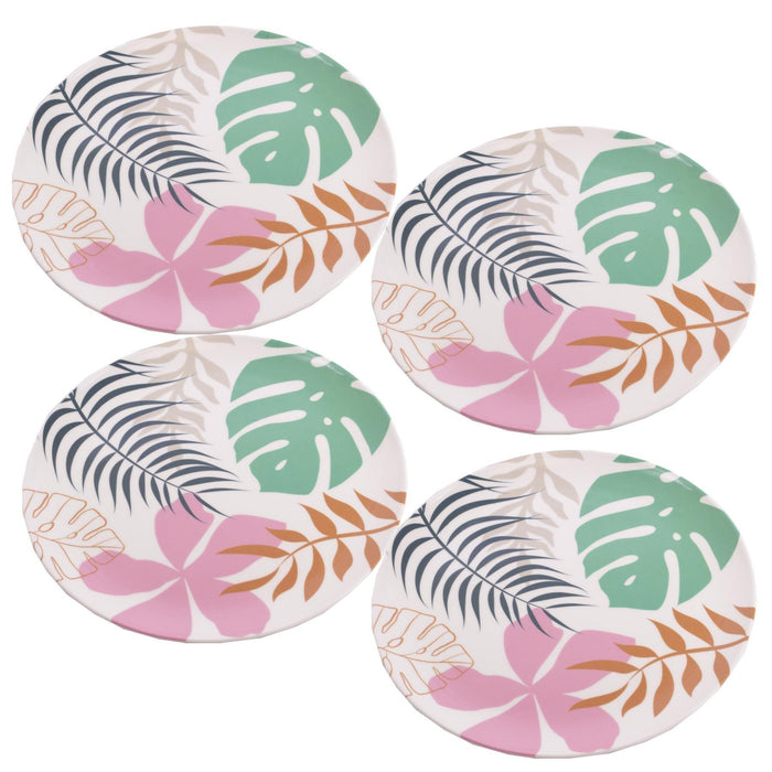 4 x Reusable Plastic Melamine Jungle Flowers 11" Dinner Plates for Camping Picnic Summit - UK Camping And Leisure