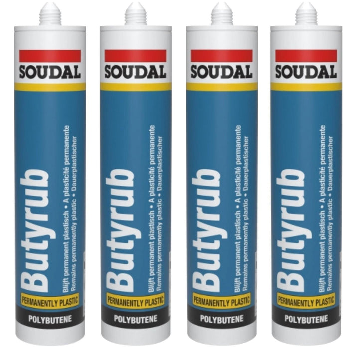 4 x Soudal Butyrub Non Setting Butyl bedding Sealant Seitz Window Glazing White Soudal - UK Camping And Leisure