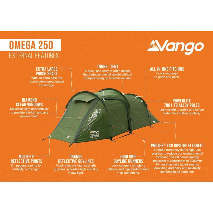 Vango Omega 250 Forest Green 2 Person Tent Vango - UK Camping And Leisure