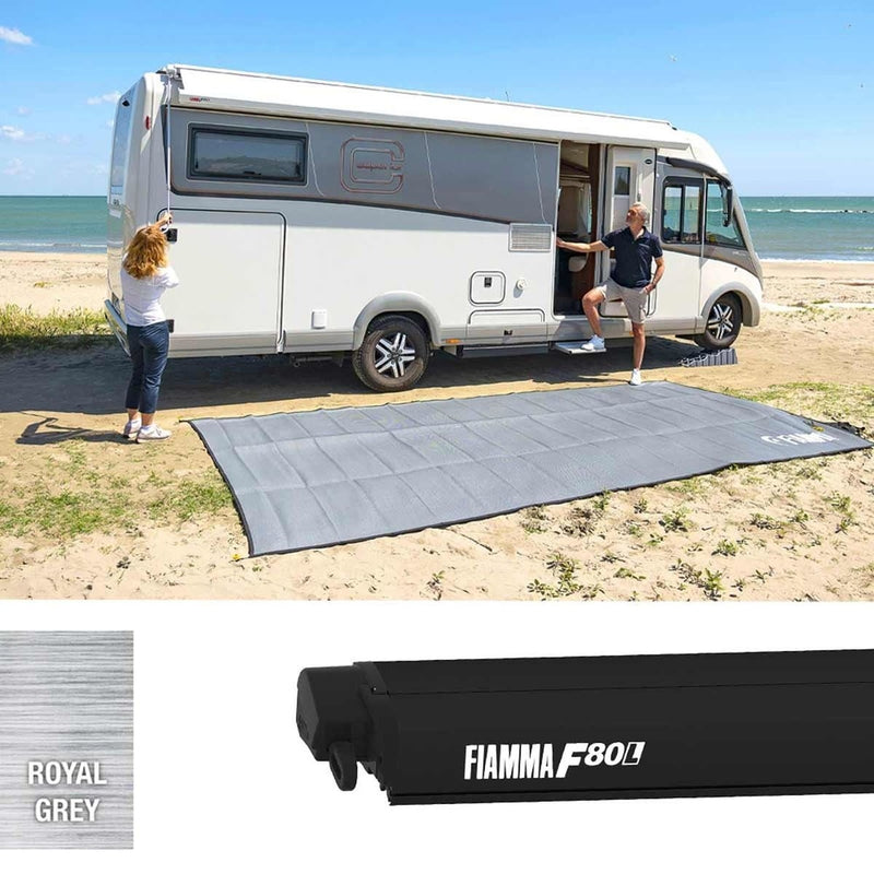 Fiamma F80L 450 Awning Deep Black - Royal Grey (07841G03R) Winch Handle Roof Mounted Fiamma - UK Camping And Leisure