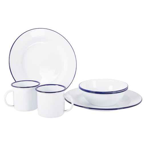 Bo-Camp Tableware Enamel 6 Pieces White/Blue Bo-Camp - UK Camping And Leisure