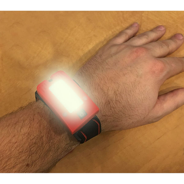 2W COB LED Rechargeable Head Torch Auto Sensor Cycling Front Rear Light Red Sealey - UK Camping And Leisure