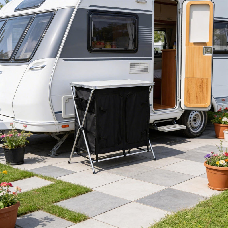 Leisurewize Portable Camping Table & Storage Cupboard Foldable Aluminium Frame - View 5