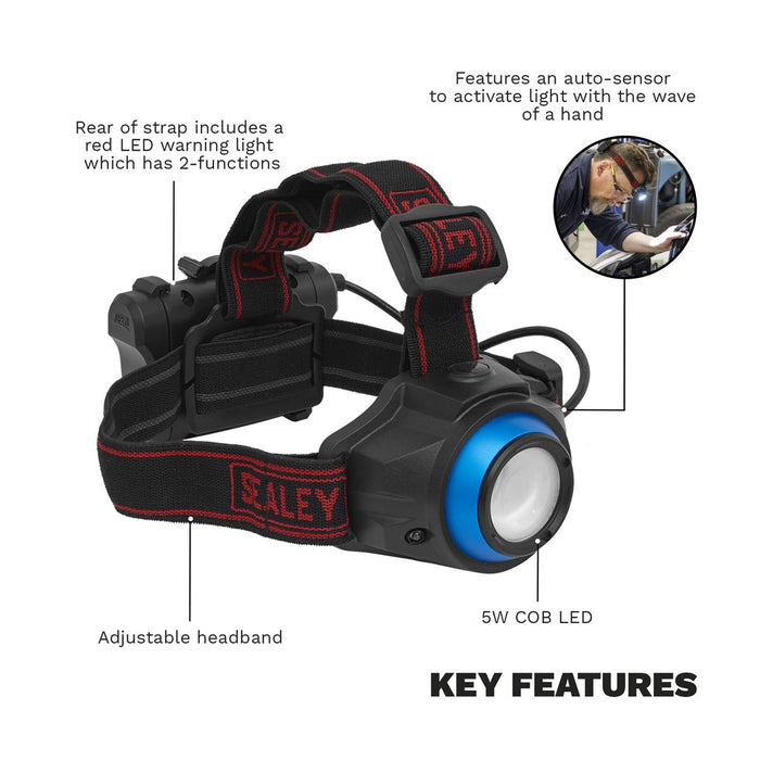 Sealey Head Torch 5W COB LED Auto-Sensor HT111LED Sealey - UK Camping And Leisure
