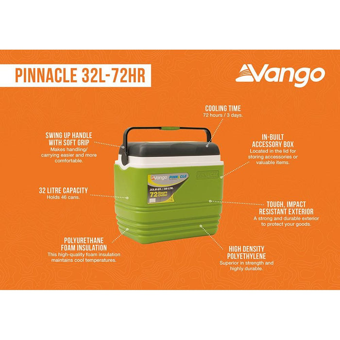 Vango Pinnacle 32L 72HR Green Picnic Camping Food Drink Cool Box Cooler